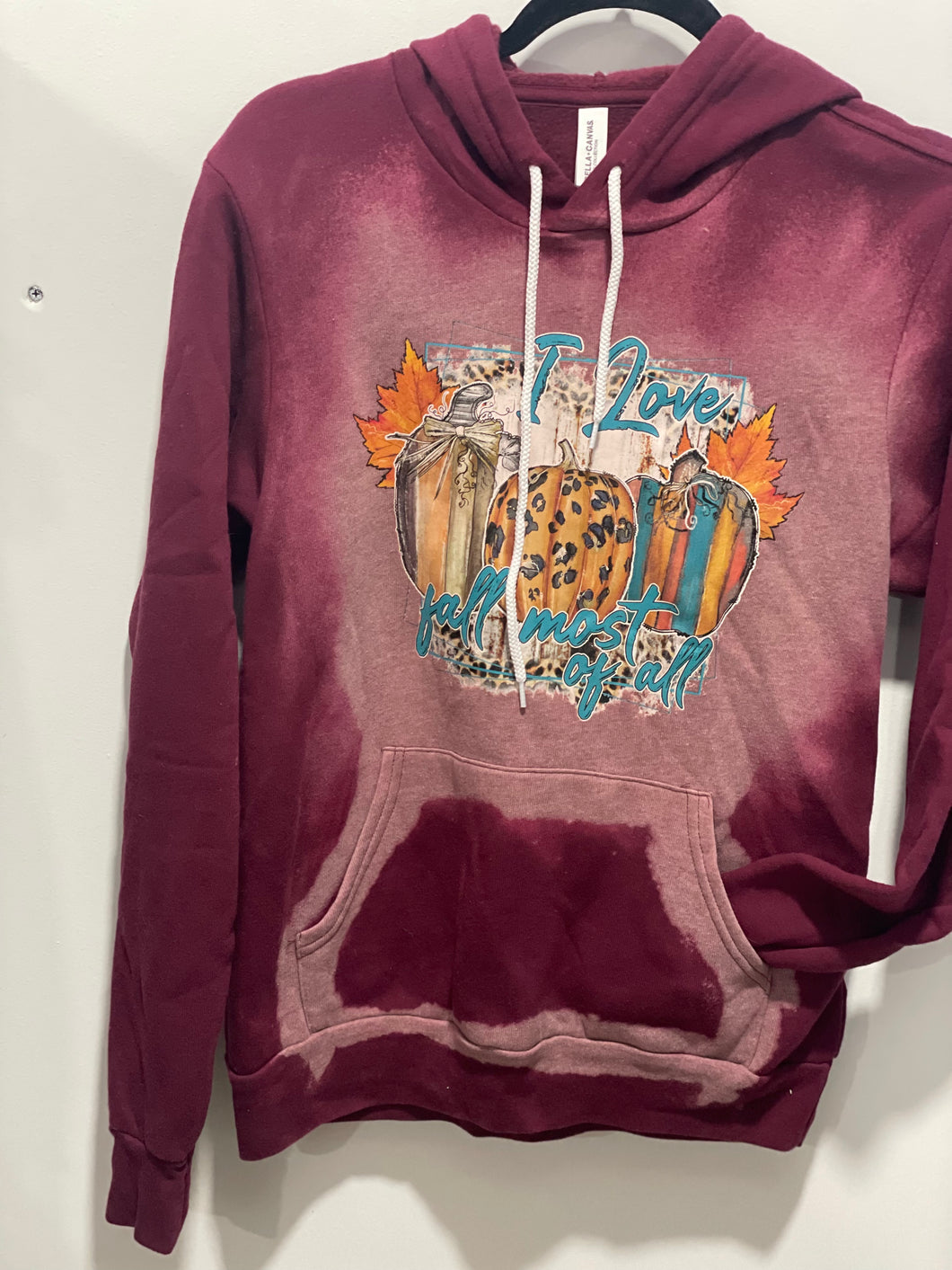 Maroon bleached Bella hoodie
